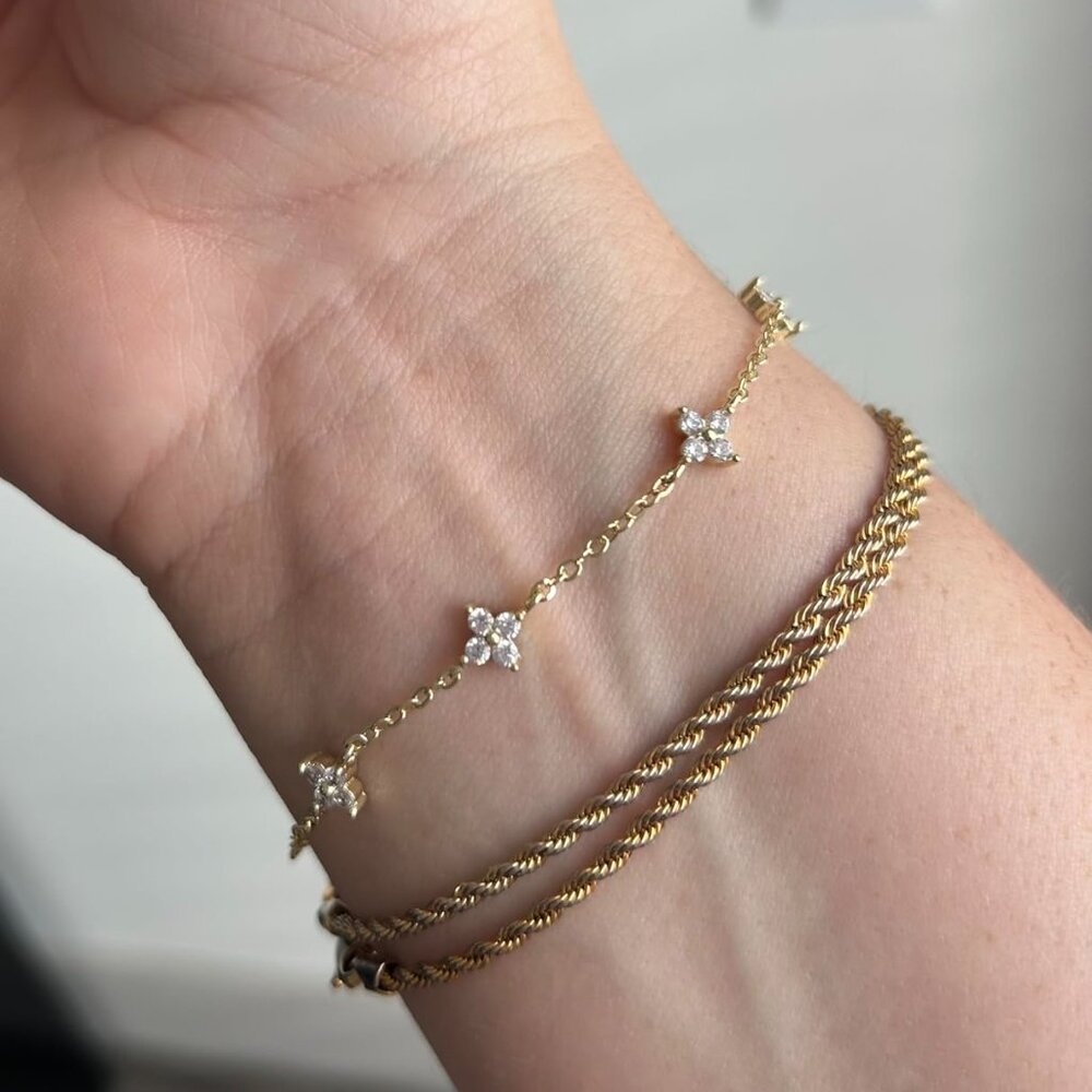 Neiman Marcus 14K Gold Plated Clover CZ Bracelet